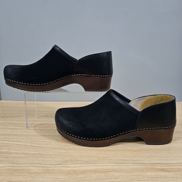 Dansko Clog Brenna Burnished Suede Womens Slip On Black Nubuck EU Size 41 Shoe - Picture 2 of 11